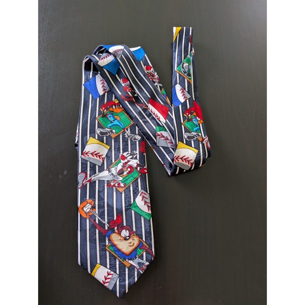 Looney Tunes‎ Mania Tie Necktie Baseball All Over Print 1993 58" Korea Made